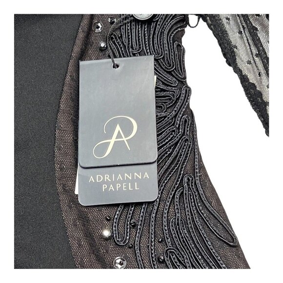 Adrianna Papell Womens 10 Crepe and Point D'esprit Gown Black Embroidered Sheer - Picture 3 of 9